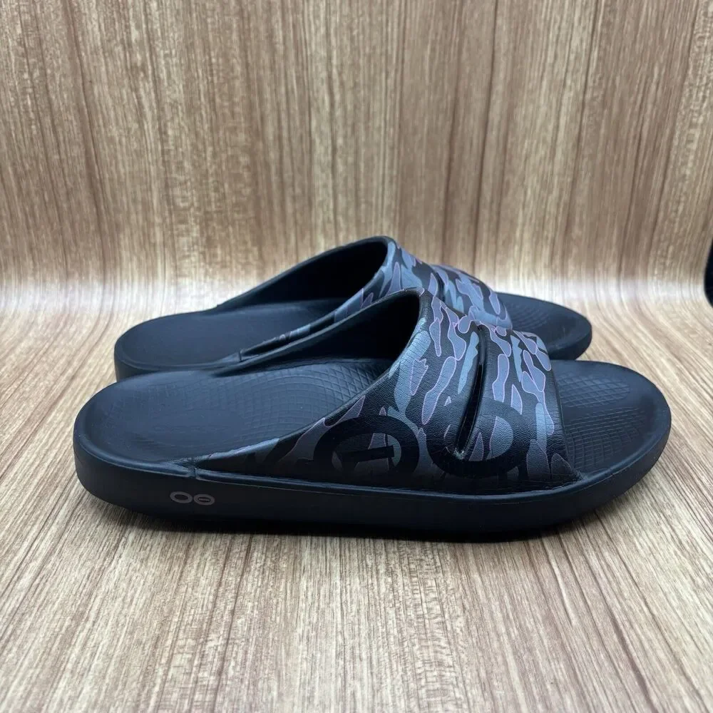 OOFOS OOahh Sport‎ Unisex Slide Black Pink Camo US Men’s Size 8 Women's 10 EU 41